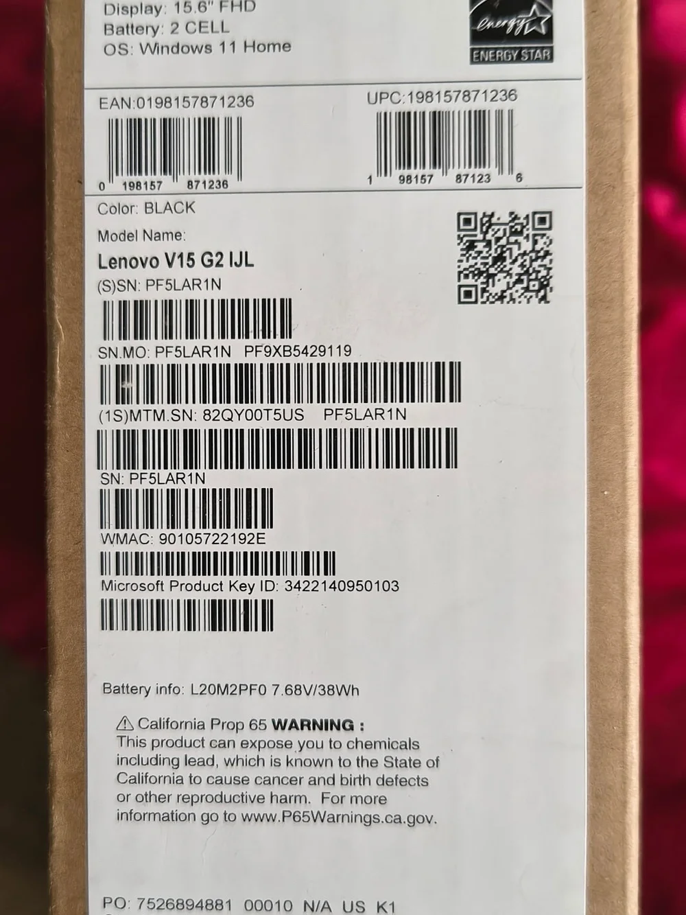 Lenovo V15 G2 IJL Laptop Box Label in Black Open Box